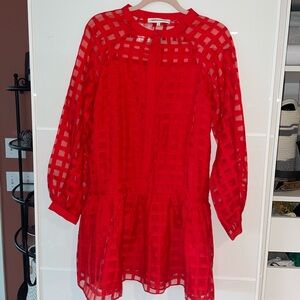 Sheer checkered organza long sleeve mini dress!